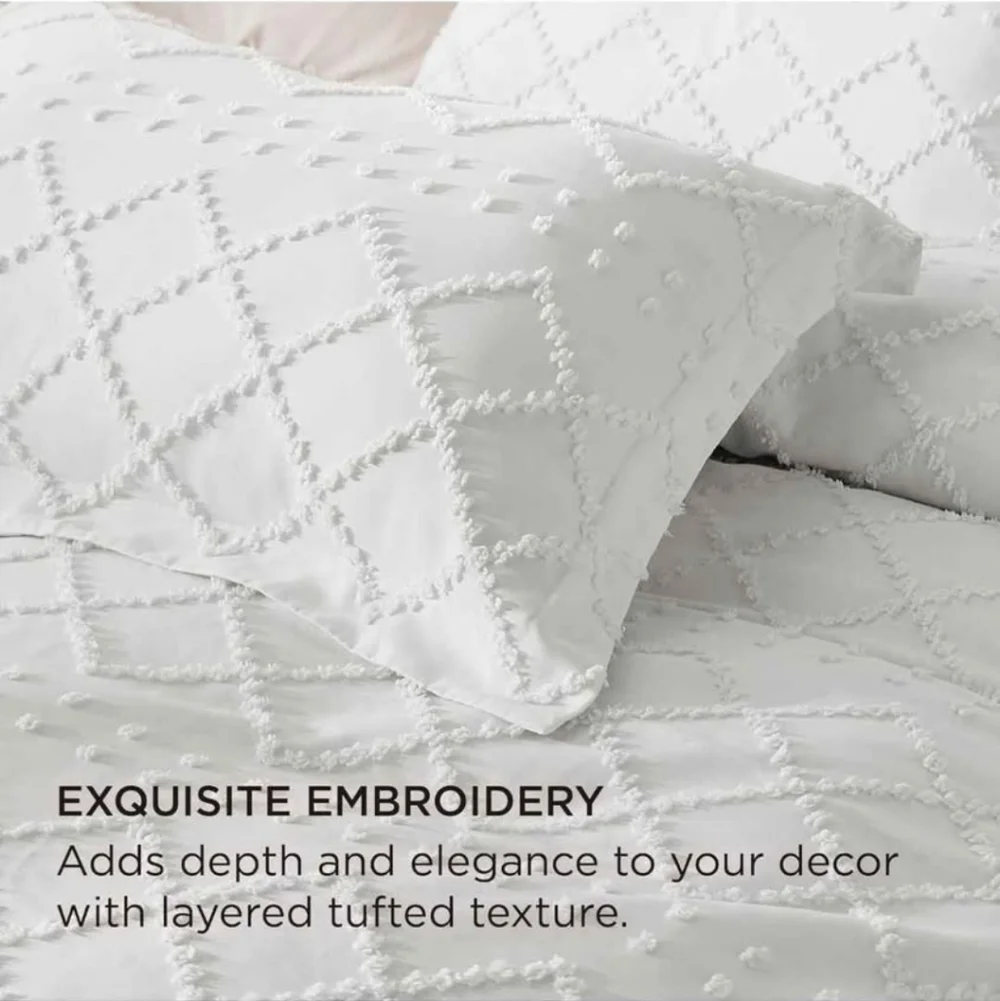Bedsure Boho Duvet Cover Queen Size - White Breathable & Soft Boho Bedding, Mach